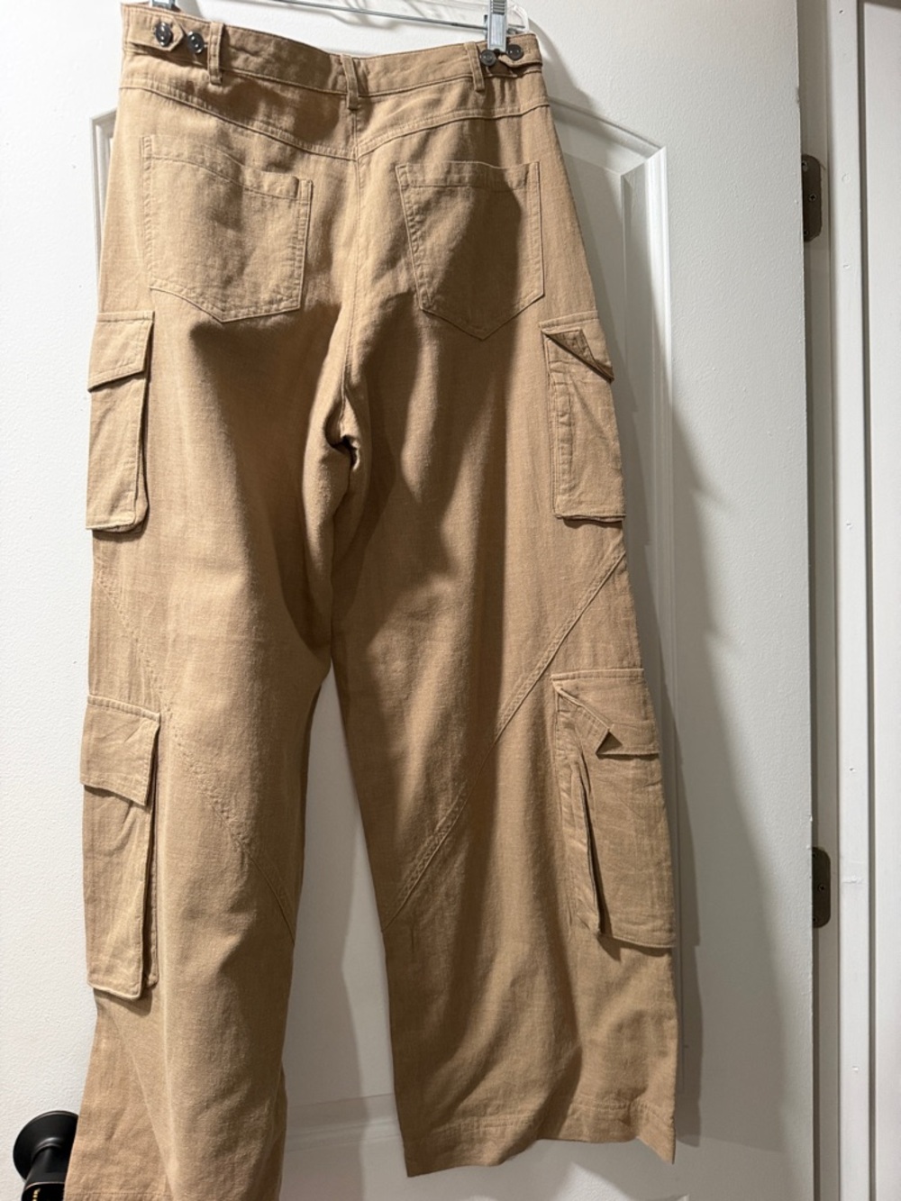 Mango Tan Linen Wide-Leg Cargo Pants - Picture 3 of 3